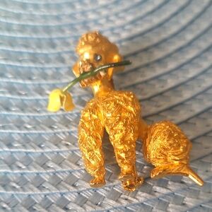 Sandor Gold Poodle Brooch with Yellow Flower